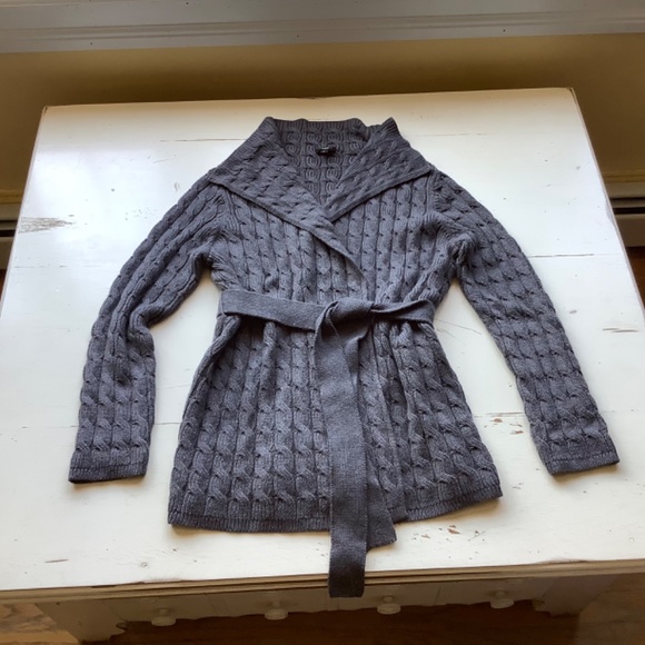 Talbots heavy cable knit gray cardigan sweater PL Petite Large - Picture 4 of 8
